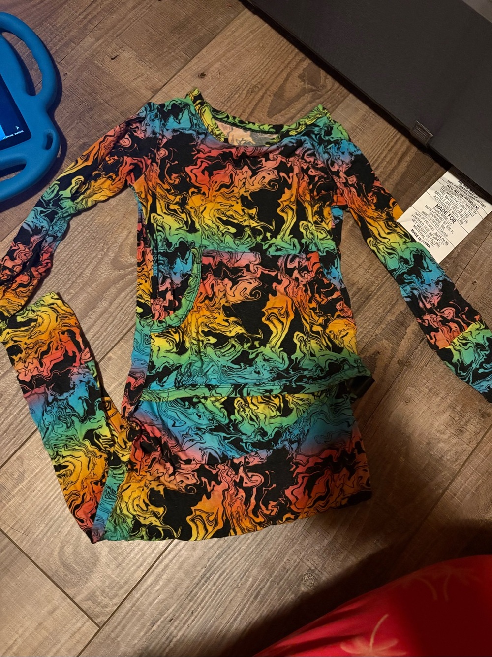 Girls' Rainbow Swirl Long Sleeve Dress with Kangaroo Pocket